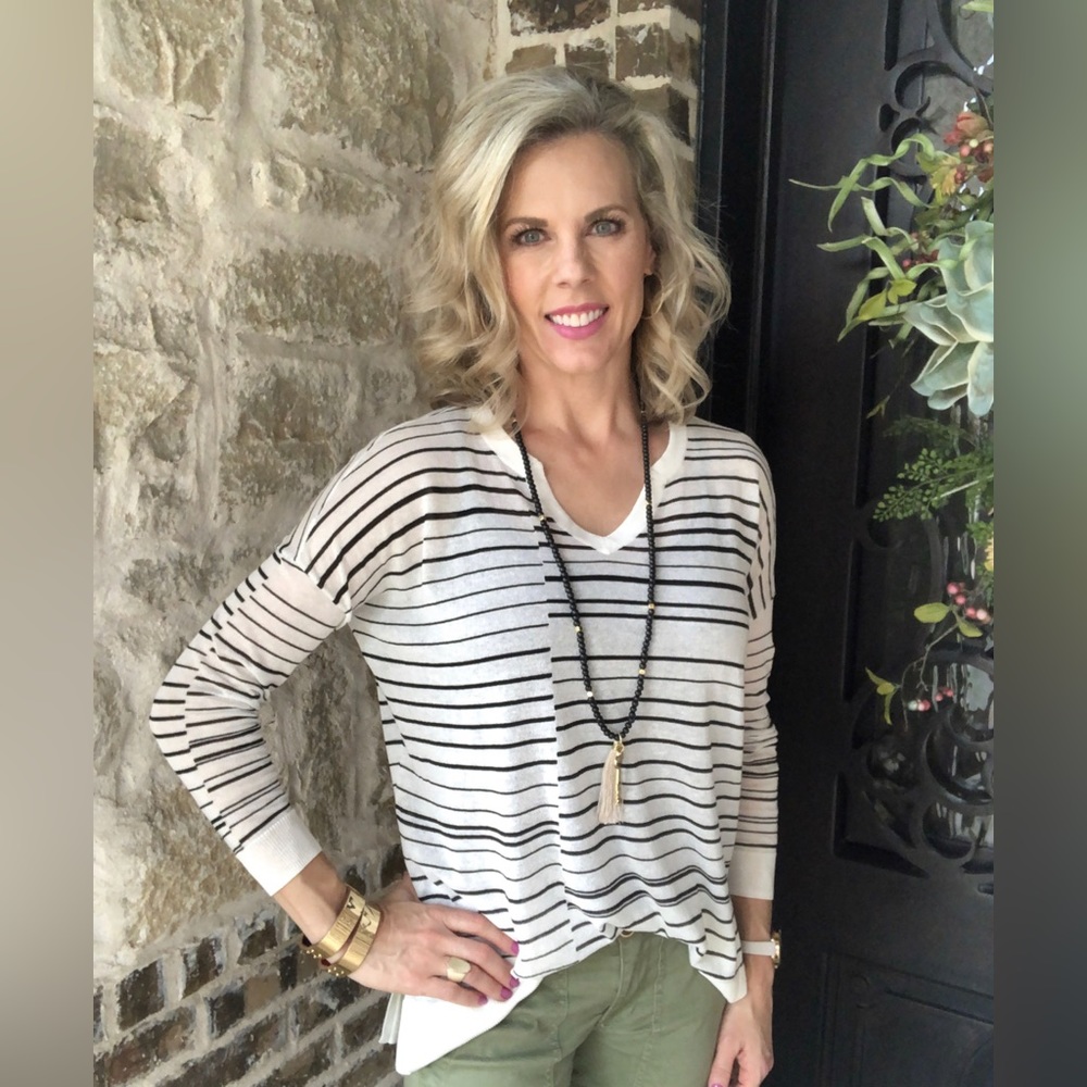 Cabi Captain Shirt Black and White Stripes Women's Size Small